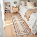 Bordered Printed Non Slip 2x6 Runner Rugs for Hallway Modern Geometric Washable Soft Long Kitchen Rug Stain Resistant Foldable Indoor Rug for Entryway Bedroom, Beige Brown