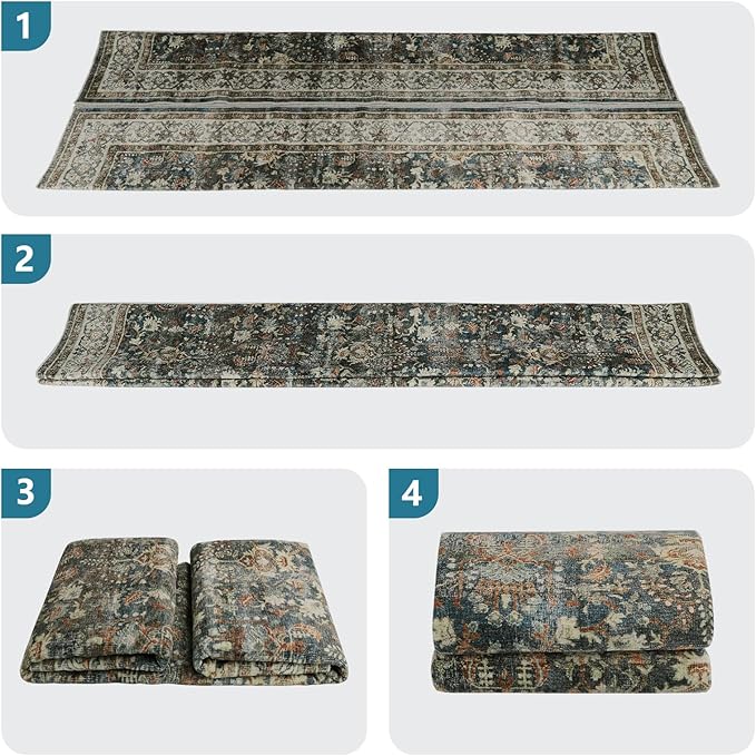 Dripex Vintage 5x7 Area Rugs - Large Washable Area Rug for Living Room Bedroom Oriental Medallion Floral Print Floor Carpet Low-Pile Indoor Soft Non-Slip Accent Rug Farmhouse Home Office Decor