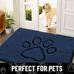 Smiry Dog Door Mat for Muddy Paws, Absorbent Dirt Trapper Non Slip Quick Dry Washable Chenille Mat for Mud Dogs, Entry Rug for Indoor and Outdoor (48x30 Inches, Dark Blue and Black)