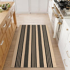Black and Khaki Striped Rugs 3x5, Outdoor Cotton Hand Woven Front Door Mat,Washable Reversible Layered Door Mats, Foldable Front Porch Rug for Entryway/Home Entrance/Farmhouse