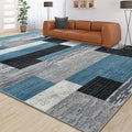Large Area Rugs,Modern Geometric Patchwork Floor Decor for Bedroom Aesthetic Carpet, Rockwood Collection, Indoor Rugs for Living Room, Dining Room, Nursery, Office, Machine Washable Rug,8x10 Ft Blue