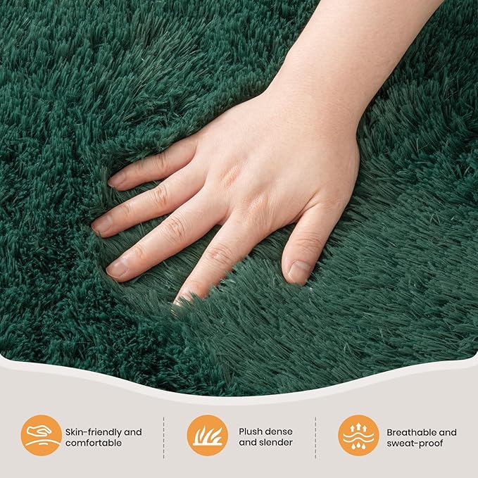 Zentavio Dark Green Area Rugs for Living Room Emerald Green Rugs for Bedroom 9x12 Fluffy Fake Grass Large Carpet for Kids Room Playroom Furry Shag Aesthetic Soft High Pile Washable Home Decor