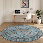 6ft Washable Round Rug - Bug Rugs for Living Room Non-Slip Low Pile Soft Ultra-Thin Machine Washable Circle Carpet for Bedroom, Entryway, Nursery, Kitchen, Home Office (6' Round Blue)