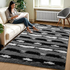 Zentavio Area Rugs for Living Room Rugs for Bedroom 4x6 Carpet Fluffy Fuzzy Soft Shag Aesthetic Plush High Pile Throw Rug for Nursery Kids Room Dorm Vertical Stripes Black White