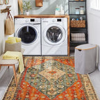 COMSLE Boho Area Rug, 4' x 6' Machine Washable Rugs for Entryway Faux Wool Large Rugs Distressed Throw Rug Non-Slip Floor Carpet for Indoor Bedroom Kitchen Living Room