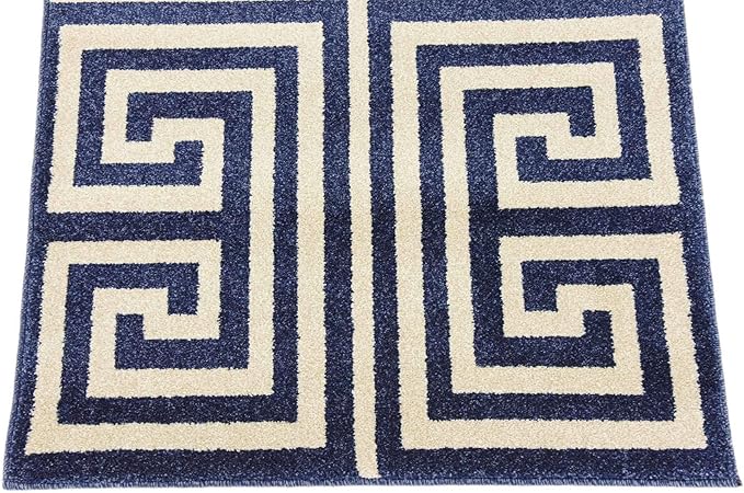 Unique Loom Athens Collection Classic Geometric Modern Border Design Area Rug (2' 7 x 10' 0 Runner, Navy Blue/ Beige)