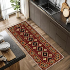 Burgundy Diamond Runner Rug, 3x10ft Hallway Runner Rugs - Corridor & Foyer Area Rugs, Non-Slip Mat Durable Rug, Washable Flannel Material, Southwestern Geometric Home Decor Carpet
