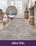 DEXI Hallway Runner Rug 3x12, Modern Abstract Non Slip Thin Soft Runners Carpet, Stain Resistant Washable Indoor Rug for Hallway Entryway Kitchen Laundry Room Living Room, Red Brown