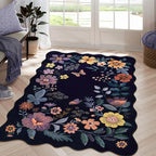 Lahome Floral Washable Rugs for Bedroom, 4X6 Area Rug Ultra-Thin Soft Living Room Rug, Non-Slip Classroom Rug Stain Resistant Lightweight Boho Low-Pile Throw Carpet for ‎Office (4x6ft,Purple)