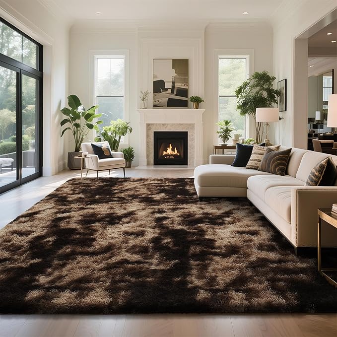 Fluffy Rug Shaggy Area Rug, Mottling Brown 6x9 Area Rugs for Living Room, Large Shag Area Rugs for Bedroom Kids Room Home Decor, Upgrade Anti-Skid Rectangular Fuzzy Rugs