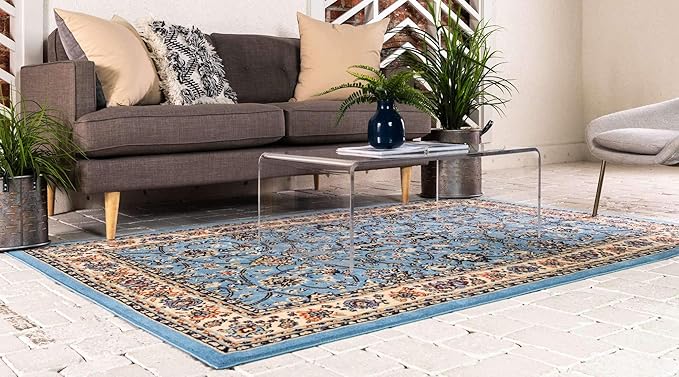 Unique Loom Sialk Hill Collection Area Rug - Washington (7' x 10' Rectangle Light Blue/Navy Blue)