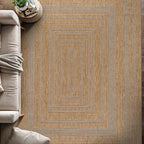 Beverly Rug Easy Jute Framed Border Rug 8x10 Washable Durable Indoor Outdoor Area Rugs for Living Dining Room Patio Office Stain Resistant Non Shedding Casual Indoor Outside Carpet 8 x 10 Natural
