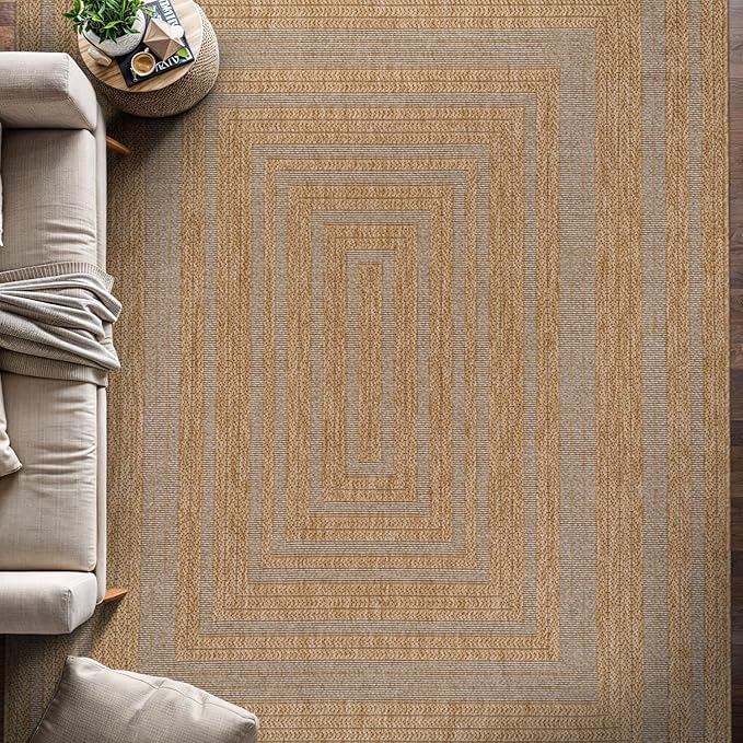 Beverly Rug Easy Jute Framed Border Entry Rug 2x3 Washable Durable Indoor Outdoor Area Rugs for Living Room Patio Office Stain Resistant Non Shedding Casual Indoor Outside Carpet 2 x 3 Natural