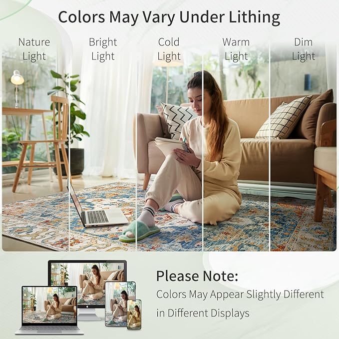 Enkor Runner Rugs for Hallway, 2x8 Washable Soft Non Slip Floor Rugs for Kitchen, Modern Mat for Living Room Bedroom Entryway Orange & Blue