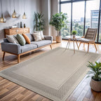 CAMILSON Easy Jute Rug 9x12, Indoor Outdoor Off-White Color Fiber Area Rugs for Living Room Patio and Dining Room Rug, Bordered Boho Woven Design, Easy-Cleaning, Washable Outside Carpet (9 x 12)