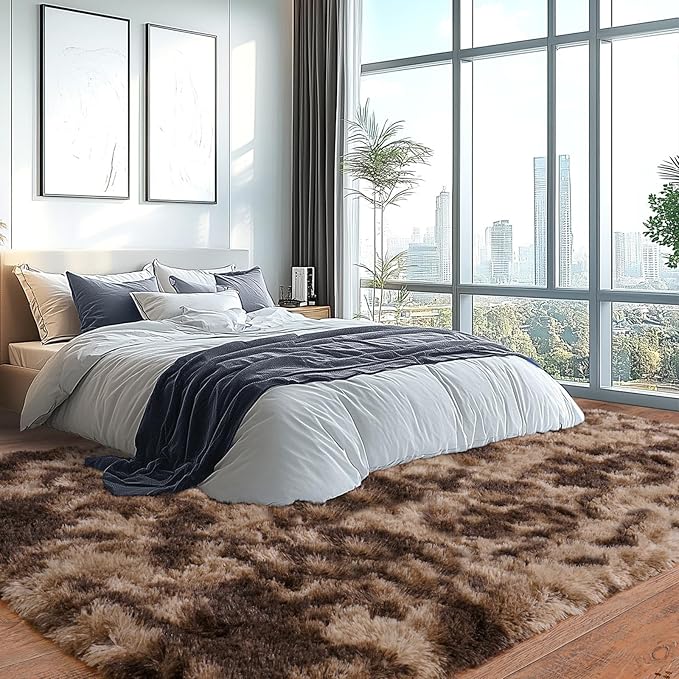 Upgrade Non-Slip Plush Rugs for Living Room, Soft Shaggy Carpets for Living Room, Fuzzy Rugs for Kids' Room, Perfect Decor for Modern Home Tie Dye Coffee 6x9Feet