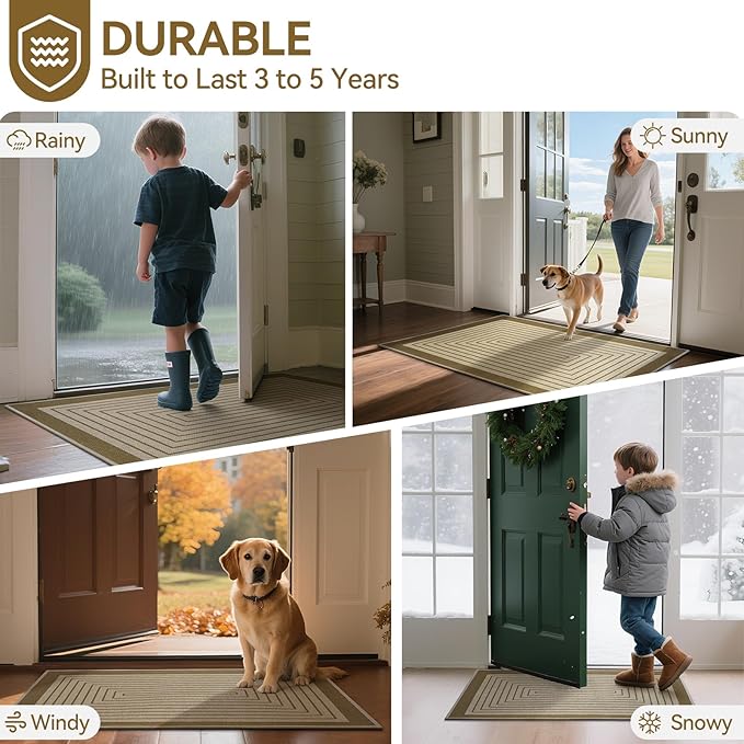 Front Door Mat 17''x30'', Absorbent Muddy Dirt Resist Washable Non Slip Low-Profile Indoor Doormat, Easy Clean Welcome Entryway Door Mats, Brown