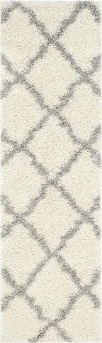 SAFAVIEH Dallas Shag Collection Runner Rug - 2'3" x 18', Ivory & Grey, Trellis Design, Non-Shedding & Easy Care, 1.5-inch Thick Ideal for High Traffic Areas in Living Room, Bedroom (SGD257F)