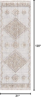 Hauteloom Ampusungan Hallway, Kitchen Runner Rug - Geometric - Charcoal, Cream, Beige - 2'7" x 10'