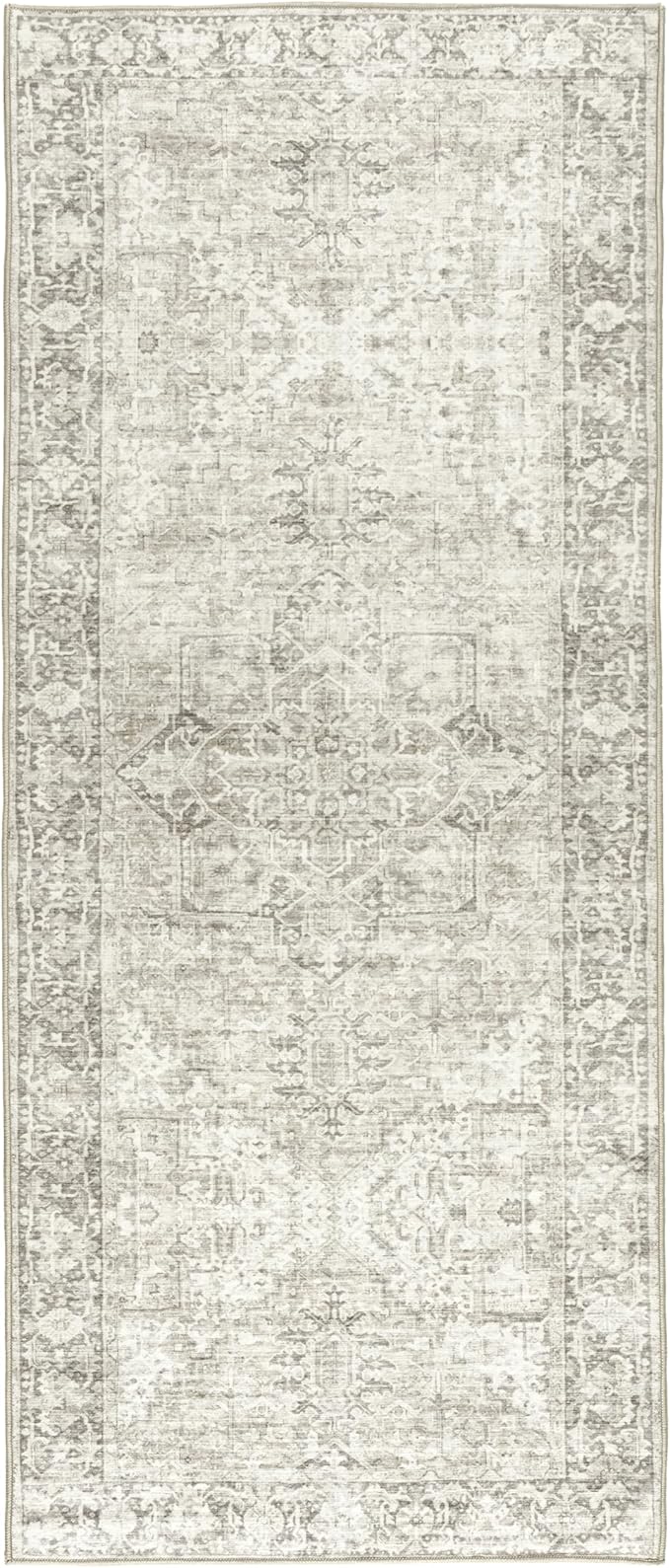 ReaLife Rugs Machine Washable Area Rug Runner - Living Room Bedroom Bathroom Kitchen Entryway Office - Padded Low Pile Stain Resistant Premium - Boho Farmhouse Vintage - Lyle - Beige Ivory 2'6" x 6'