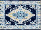Bohemian Pattern Rectangular Area Rugs for Living Room Bedroom 5 x 8 ft Blue & Yellow Abstract Non-Shedding Soft Low Pile Rug Non Slip Washable Rug for Nursery Entryway Playroom