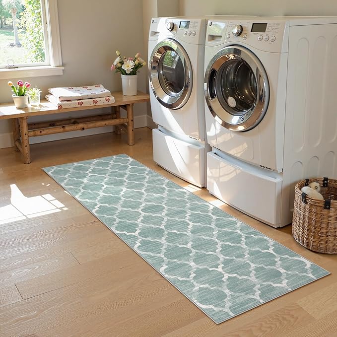 Lahome Moroccan Kitchen Rugs Non Slip Washable - 2x6 Runner Rug Throw Hallway Runner Rugs Low-Pile Soft Bedroom Sage Distressed Carpet Runner for Laundry Room Entryway Bathroom