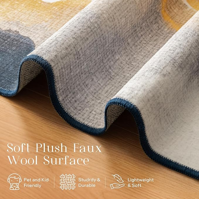 Phantoscope Washable Area Rug 6'x9' Non-Slip, Vintage Modern Boho Rugs for Living Room, Bedroom, Dining Room, Cloudscape Golden Horizon Pattern, Low-Pile Foldable Floor Carpet, Deep Grey/Gold