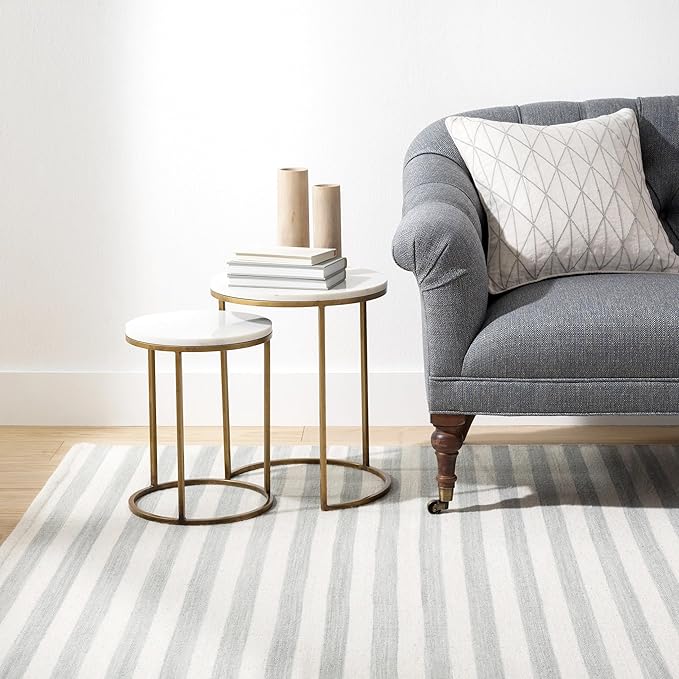Home Conservatory Ladder Stripe Grey/Ivory Handwoven Wool 6 X 9 Feet, Grey/Ivory Stripe Pattern