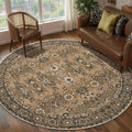 Tangsoo Vintage Round Rug 5ft, Washable Circle Rug, Non Slip Boho Round Area Rug, Low Pile Circular Rugs, Round Carpet for Bedroom,Livingroom,Nursery,Dorm,Office,Brown
