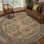 Tangsoo Vintage Round Rug 5ft, Washable Circle Rug, Non Slip Boho Round Area Rug, Low Pile Circular Rugs, Round Carpet for Bedroom,Livingroom,Nursery,Dorm,Office,Brown