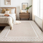 GarveeHome Modern Bordered 8x10 Area Rugs for Living Room Bedroom Soft Washable Large Bedroom Throw Carpet Non Slip Checkered Geometric Rugs for Dining Room Home Decor Office, Beige
