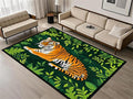 Tiger Rugs，3x4ft,Tiger and Green Leaf Print Rug for Living Room，A Colorful and Artistic Tiger Rug, Perfect for A Children's Play Area，Machine Washable Non-Slip Carpet Suitable for Bedroom and Study