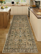 Tangsoo Brown 2.6x10 Hallway Runner Rugs, Washable Runner Rug for Hallways Non Slip, Floral Vintage Soft Low Pile 10ft Long Rug Runner, Indoor Carpet Runners for Living Room Kitchen Bedroom Entryway