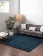 Unique Loom Solid Shag Collection Area Rug (5' 1" Square, Sapphire Blue/ Navy Blue)