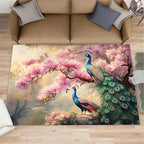 Peacock Magnolia Rug Large - 8x10 Rug, Pink Magnolia Washable Rugs for Living Room, Classic Carpet, Peafowl Non-Slip Area Rugs for Bedroom, Aesthetics Carpet - Peafowl Home Decor & Gifts