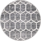 Rugs.com Lattice Trellis Collection Rug – 3 Ft Round Gray Low-Pile Rug Perfect for Kitchens, Dining Rooms
