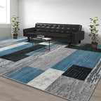 Large Area Rugs,Modern Geometric Patchwork Floor Decor for Bedroom Aesthetic Carpet, Rockwood Collection, Indoor Rugs for Living Room, Dining Room, Nursery, Office, Machine Washable Rug,5x8 Ft Blue