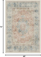 RUGGABLE Washable Vintage Area Rug – Sarrah Coral 4x6, Stain-Resistant, Non-Slip – Medium Machine Washable Rugs for Living Room, Bedroom, Hallway, Entryway & Office–with Cushioned Pad