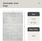 Valenrug Washable Rugs 3x5 - Stain Resistant 3x5 Area Rugs for Living Room, Non Slip Backing Printed Rugs for Bedroom, Folable Machine Washable Area Rug(3'x5', Grey)