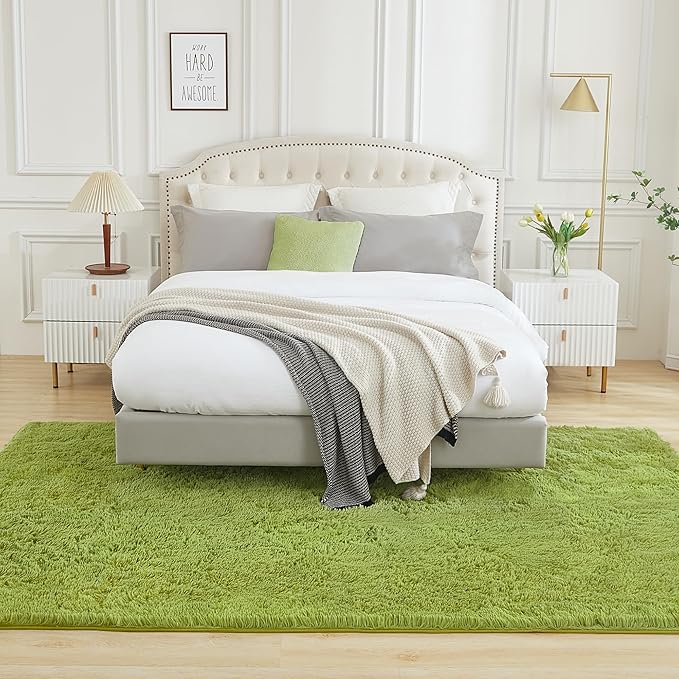 Andency 6x9 Area Rugs Olive Green,Large Shag Fluffy Soft Shaggy Rugs for Living Room Bedroom, Non-Slip Thick Plush Carpet for Kids Girls and Boys, Dorm Nursery Home Decor Aesthetic
