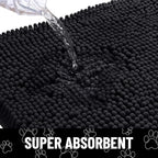 Smiry Dog Door Mat for Muddy Paws, Absorbent Dirt Trapper Non Slip Quick Dry Washable Chenille Mat for Mud Dogs, Entry Rug for Indoor and Outdoor (30x20 Inches, Black and White)