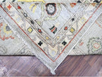 Goose Gray Afghan Angora Oushak with All Over Colorful Pattern Vegetable Dyes Organic Wool Hand Knotted Square Oriental Rug (11'9"x11'9")
