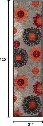 Unique Loom Outdoor Modern Collection Area Rug - Chicago (2' 7" x 10' Runner Brown/Orange)