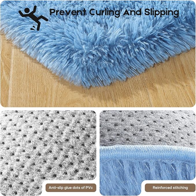 Blue Area Rugs 9x12 Living Room Bedroom, Fluffy Large Rug Soft Shag Non-Slip Carpet for Kids Boys and Girls Room Dorm Home Decor (9ft x 12ft)