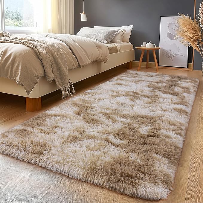 Fluffy Area Rugs for Living Room, Soft Shaggy Carpets for Living Room, Upgrade Anti-Slip Fuzzy Rugs for Kids' Room, Perfect Decor for Modern Home Tie Dye Camel 2x6Feet