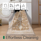LUMI Indoor Thin Door Mat, 36x59 Washable Small Inside Doormat, Non Slip Low Pile Oriental Floor Carpet, Vintage Distressed Area Rug for Front Door,Entrance,Bedroom, Amber