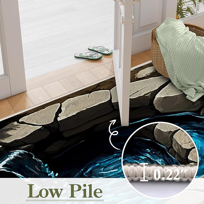 3D Well Waterfall Bedroom Carpet, 4x6ft, Visual Illusion Deep Hole Entrance Rug, Huge Stone Cracks Non-Slip Rugs, Cozy Breathable with Non Slip Backing Mat for Indoor Bedside