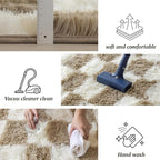 8x10 Area Rugs for Living Room Bedroom, Soft Fluffy Shaggy Bedside Rug, Indoor Floor Carpet for Kids Playroom, Dorms, Nursery Rooms, Home Decor (Camel & White 8'x10')