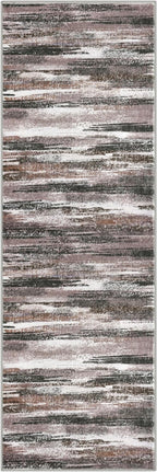 Modern Abstract Runner Rug 2.6x8, Dark Light Brown White Washable Kitchen Runner Non-Slip Soft Hallway Rug Runner Thin Print Faux Wool Carpet for Entryway Bedroom Laundry Room Indoor