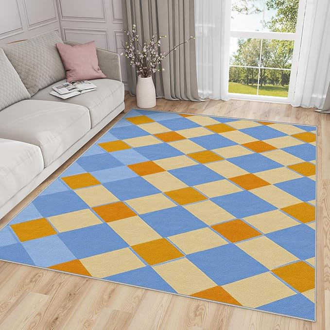 Checkerboard Rug for Entryway Indoor - 3x4ft - Retro Geometric Washable Non Slip Low Pile Small Rug for Bedroom, Checkerboard Carpets Room Decor & Gifts